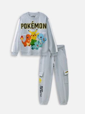 Nap Chief Boys & Girls Pokemon Casual Sweatshirt Track Pants(Light Grey)