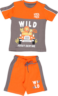 YALZZ Boys Casual T-shirt Shorts(Orange)
