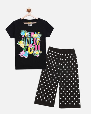 CLAEL Girls Casual Pyjama Sleepsuit(BLK)