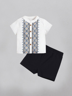 Sajavat Baby Boys Casual Shirt Shorts(BORDER BLUE_BLACK_White)