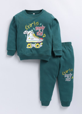carrydreams Girls Casual T-shirt Track Pants(BOTTLEGREEN)