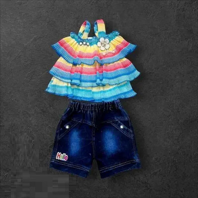 faashiva Baby Girls Casual Top Shorts(Blue, yellow)