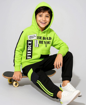 Patche Boys & Girls Casual Sweatshirt Track Pants(Neon Green And Black)