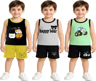 HEYDALS Baby Boys Casual T-shirt Shorts(BLACK-GREY-LIGHTGREEN)