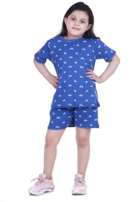 Mysha clothing Girls Casual T-shirt Shorts(Royal Blue Mickey)