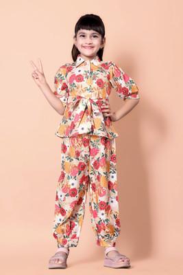 Vijatree Girls Casual Top Pant(Cream / Red 2)