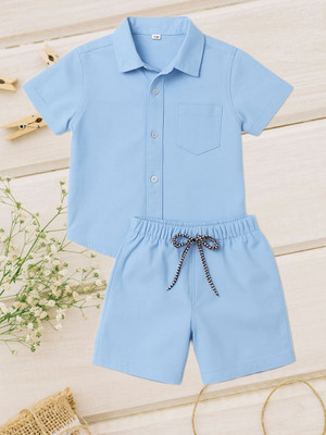 FASHION GRAB Baby Boys Casual Shirt Shorts(Sky Blue)
