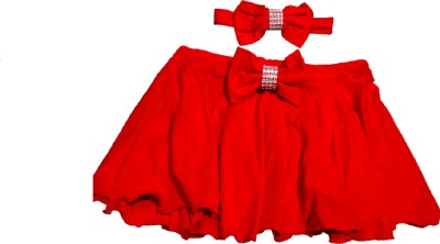 Dwitiya Enterprises Baby Girls Party(Festive) Skirt Hairband(red)