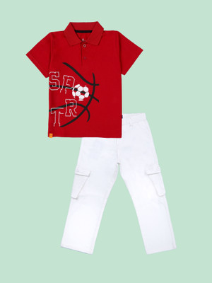 KiddoPanti Boys Casual T-shirt Jeans(Red / White)