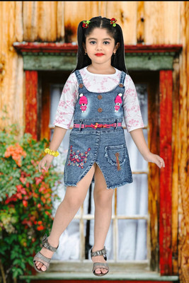 Rania Dresses Girls Casual Top Dungaree(PINK)