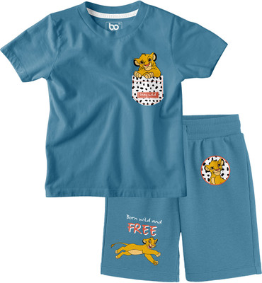 BonOrganik Boys Casual T-shirt Shorts(Teal Blue)