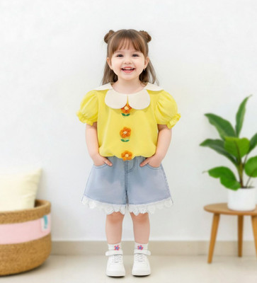 Delta Fashion Baby Girls Casual T-shirt Shorts(Yellow)