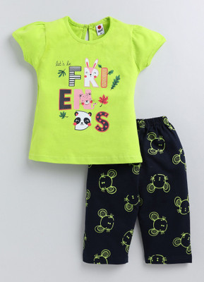 Mars Infiniti Baby Girls Casual Top Capri(Fluorescent Green, Black)