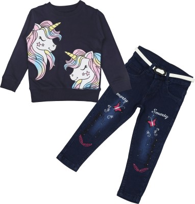 Arshia Fashions Girls Party(Festive) Sweatshirt Jeans(Blue)