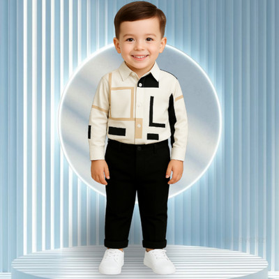 menvy Baby Boys Party(Festive) Shirt Pant(WHITE GEOMETRIC PATTERN)