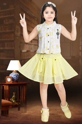 HouseOfCommon Baby Girls Casual Top Skirt(White Yellow)