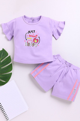 CERABI Girls Casual Top Shorts(Purple)