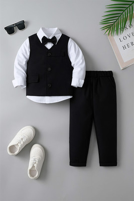 Zobzee Boys & Girls Party(Festive) Vest Vest, Shirt, Pant, Bow Tie(Black)