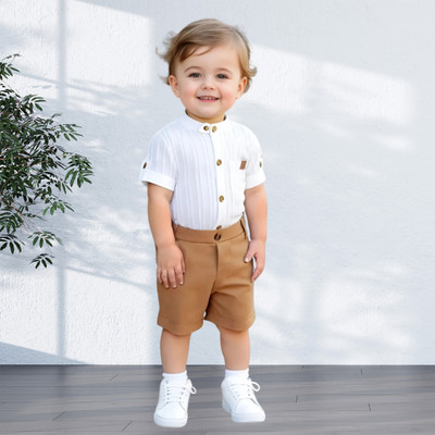 menvy Baby Boys Casual Shirt Shorts(Brown)