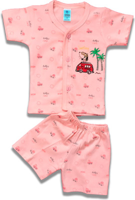 SANIKIDSWEAR Baby Boys & Baby Girls Casual T-shirt Shorts(LIGHT PINK)