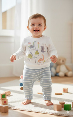 Pompidou Baby Boys Dinosaur Casual T-shirt Pant(Blue)