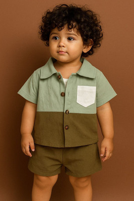 THREADNEST Baby Boys Party(Festive) Bodysuit Shirt, Shorts(Pista)