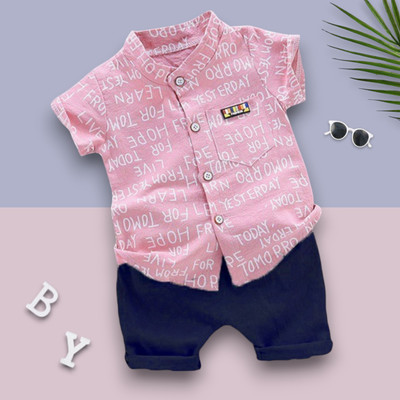 LittleRebel Baby Boys & Baby Girls Casual Shirt Shorts(ALPHA_PINK_BLUE)