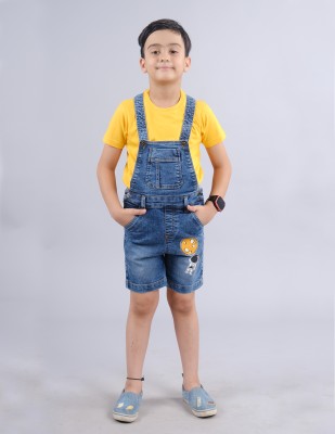 KiddoPanti Boys Casual T-shirt Dungaree(Mustard & Md Blue)