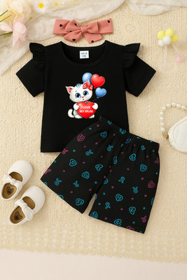 BubbleTwyst Girls Casual T-shirt Shorts(Black)