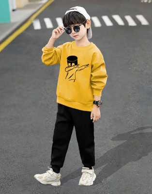 LGGARMENTS Boys Casual T-shirt Track Pants(Mustard_1)