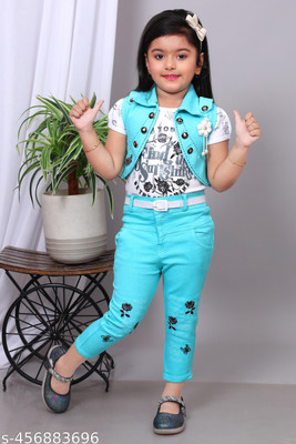 LYZOOENTERPRISE Girls Party(Festive) Top Top, Pant, Blazer(FIROJA)