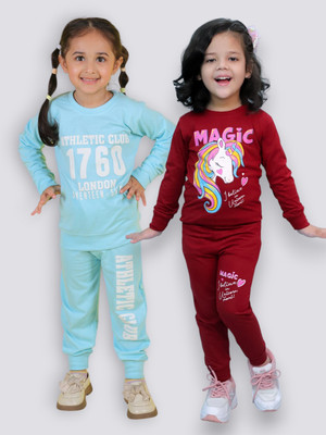 Chandrika Girls Casual T-shirt Trouser(SKYBLUE_MAROON)