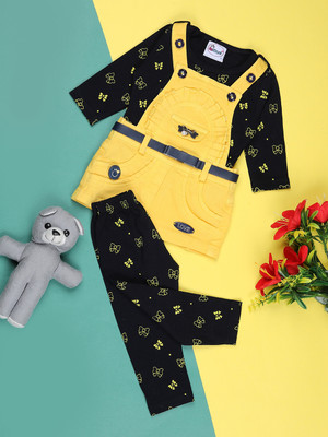 V-MART Baby Girls Casual Top Dungaree(Yellow)