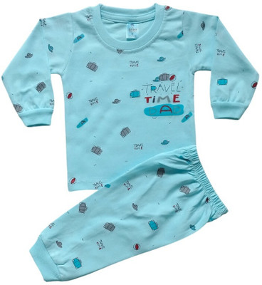 SANIKIDSWEAR Baby Boys & Baby Girls Casual Sweatshirt Pyjama(SKY B LUE)