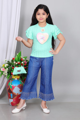 FashioNest POINT Girls Party(Festive) Top Jeans(Aqua Blue)