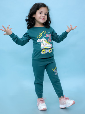 Chandrika Girls Casual T-shirt Trouser(BOTTLEGREEN)