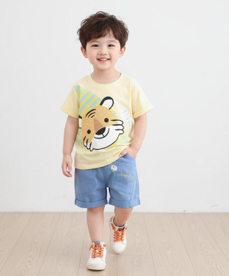 HouseOfCommon Baby Boys & Baby Girls Casual T-shirt Pant(Yellow, Blue)