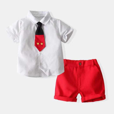 dhairyatraders Baby Boys Casual Shirt Shorts(white, red)