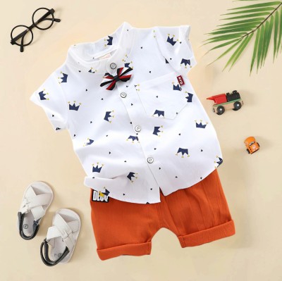 Kidsbrity Baby Boys & Baby Girls Party(Festive) Shirt Shorts(ROYAL TAJ WHITE ORANGE)