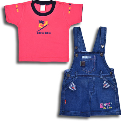 Wishkaro Boys Casual T-shirt Dungaree(Pink)