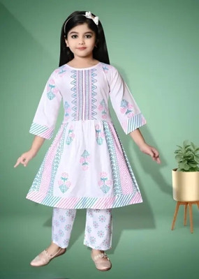 SHINYTHREADS Girls Casual Kurta Pyjama(WHITE)