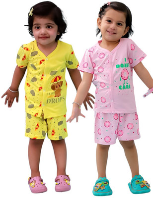Chandrika Boys & Girls Casual T-shirt Shorts(LEMON_BABYPINK)