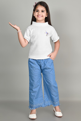 Kenz Fabrics Girls Casual Top Pant(white)
