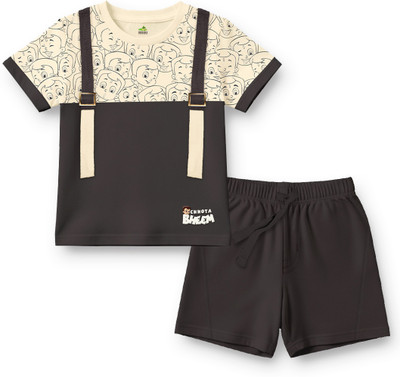 CHHOTA BHEEM Boys Chhota Bheem Casual T-shirt Shorts(Cream, Grey)