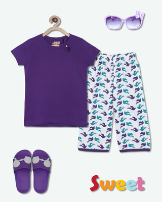 SINI MINI Girls Casual Pyjama Sleepsuit(PUR_2SPA)
