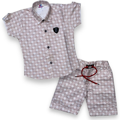 Fluemart Baby Boys Casual Shirt Pant(Pink)