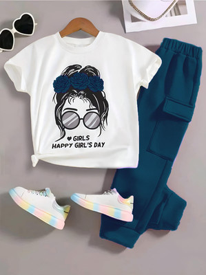 HouseOfCommon Girls Casual Top Pant(Dark Blue)