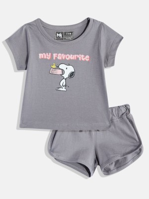 YK X Minute Mirth Girls Peppa Pig Casual T-shirt Shorts(Charcoal)