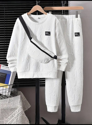 Fahad Boys Casual T-shirt Trouser(White)