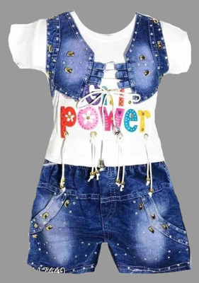 Wonder Fashion Baby Girls Party(Festive) Top Three Fourth Pant(Multicolor)